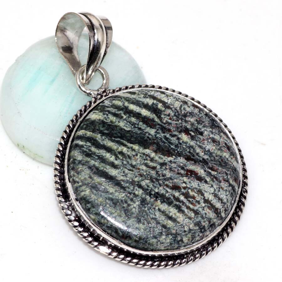 Swiss Green Opal 925 Silver Plated Round Pendant 1.7