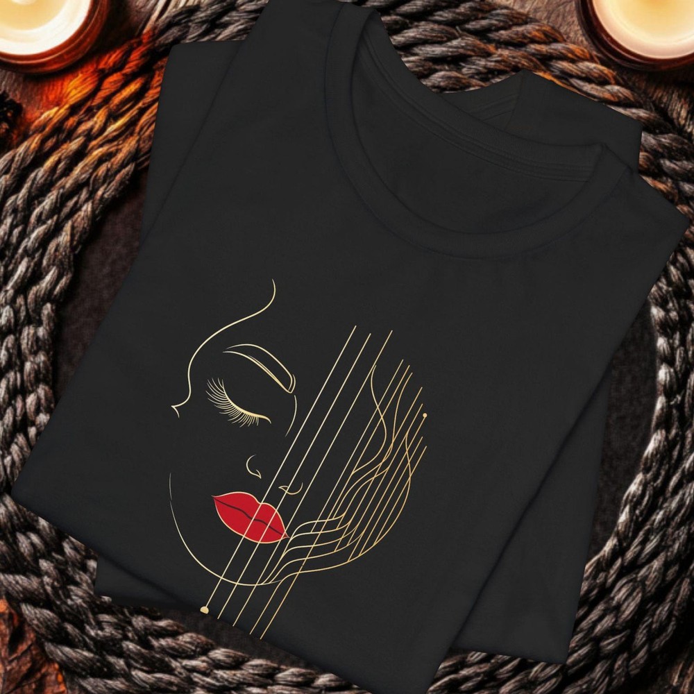 Elegant Line Art Woman Shirt  Abstract Face Graphic Tee  Minimalist Feminine App-image