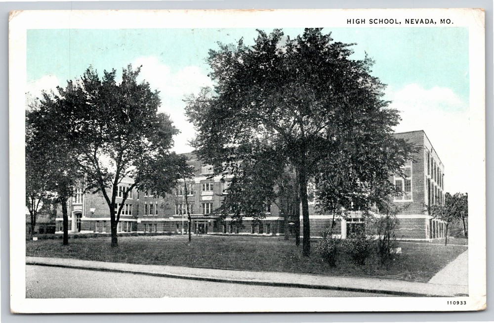 Nevada Missouri~Front of High School From Street B&W~Vintage Postcard