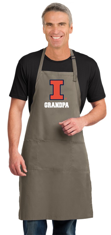 University of Illinois Grandpa Apron LARGE Illini GRANDFATHER APRON w/POCKETS!