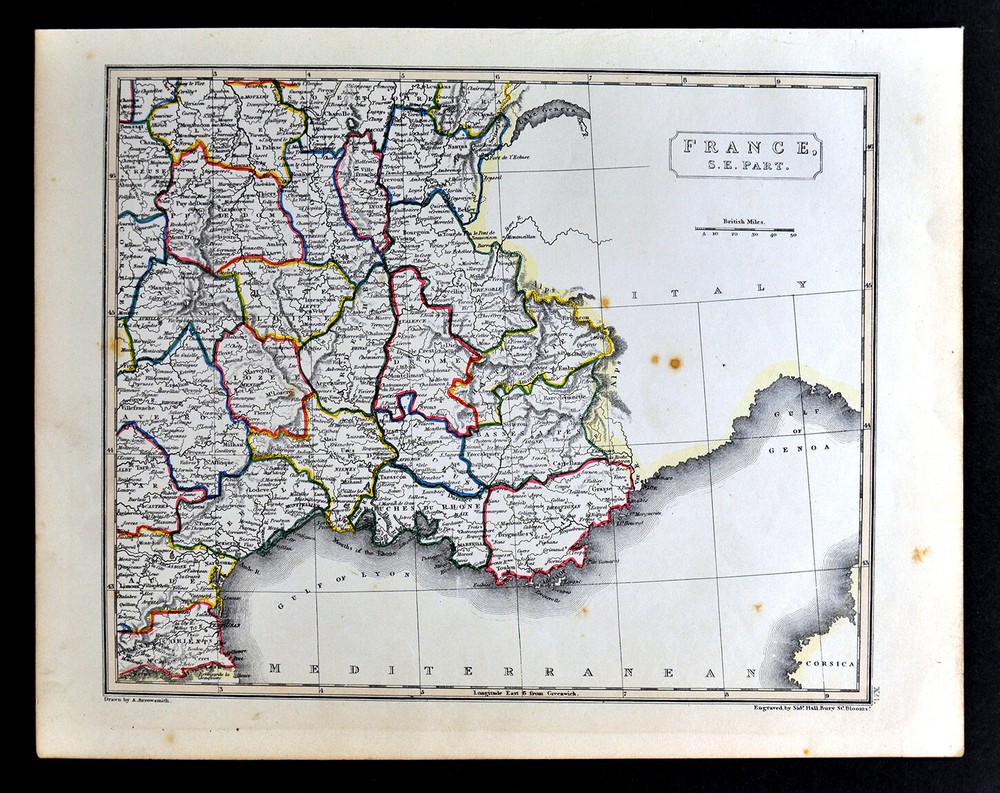 1836 Arrowsmith Map Southeast France French Riviera Marseille Cannes Lyon Toulon