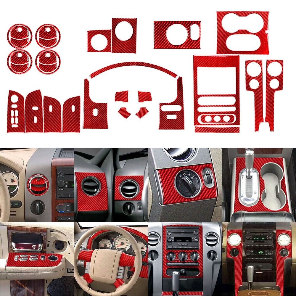 32Pcs Red Carbon Fiber Interior Dash Full Kits Cover For Ford F-150 FX4 2004-08