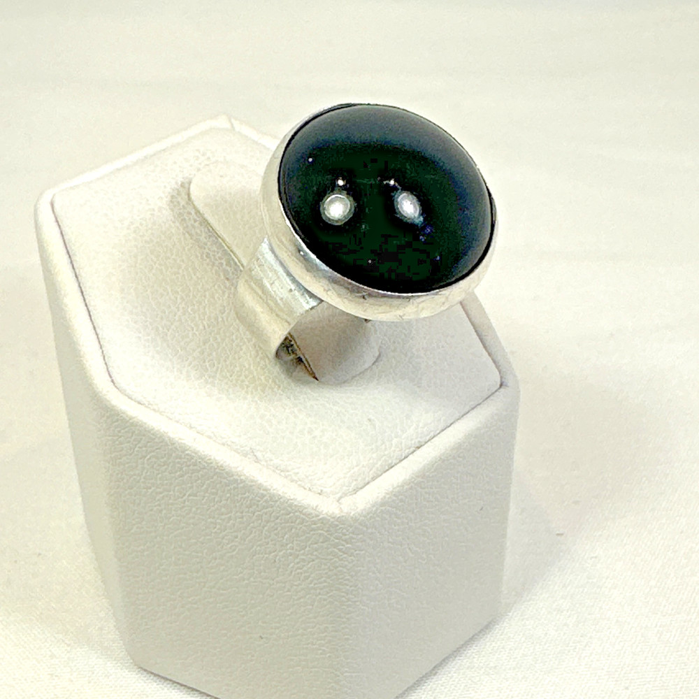 STUNNING .925 Vintage Sterling Silver Estate Ring Size 6.75 with Black Stone