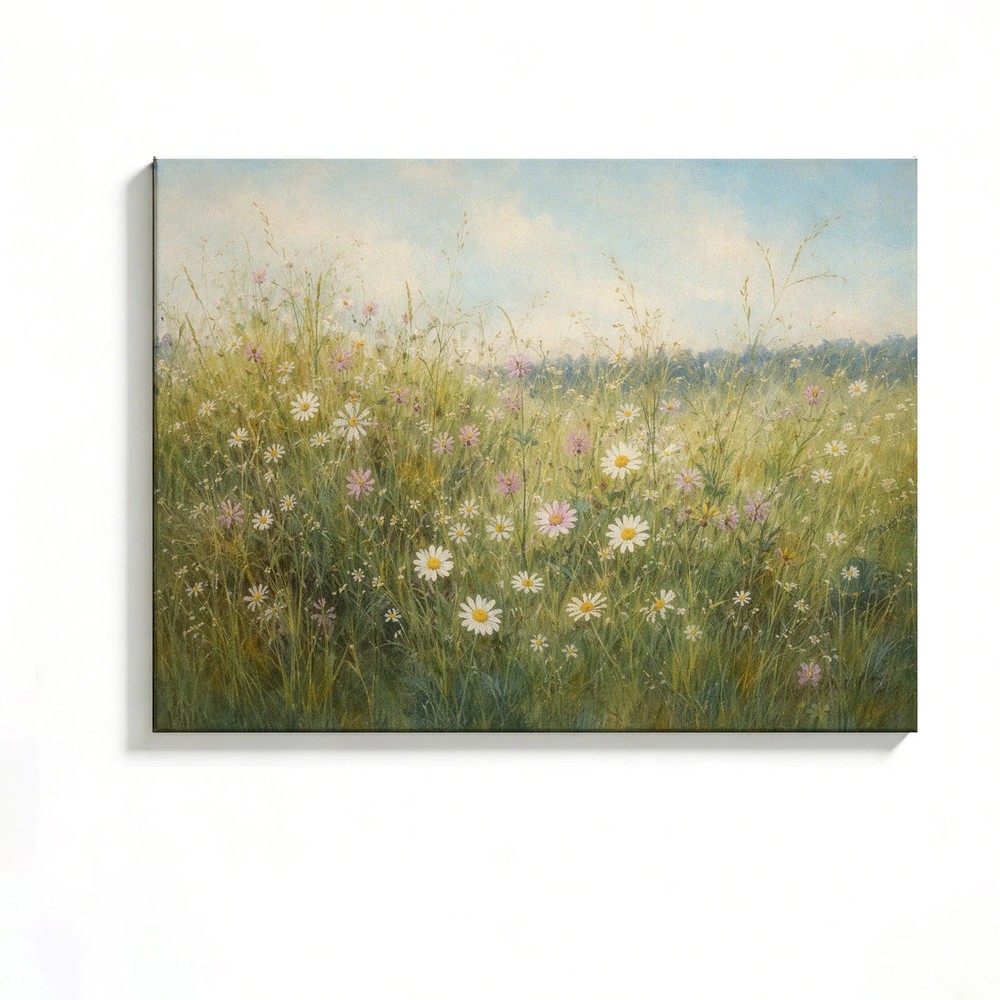 Wildflower Meadow Canvas Painting 2D Flat Frameless Wall Art Home Office Decor