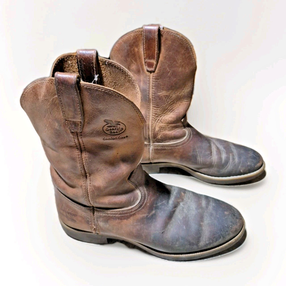 Georgia Boot Brown Leather  Comfort Core Pull On  Work Men's Shoes 10D