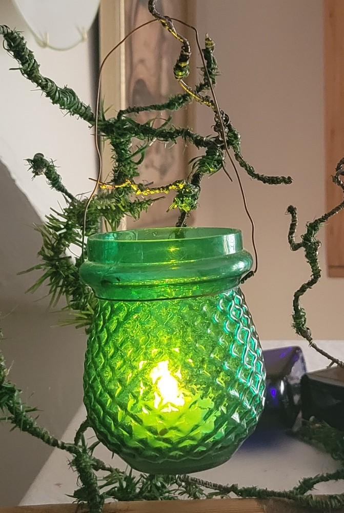 Antique 19th C Victorian Emerald Green Christmas Candle Fairy Light Lamp