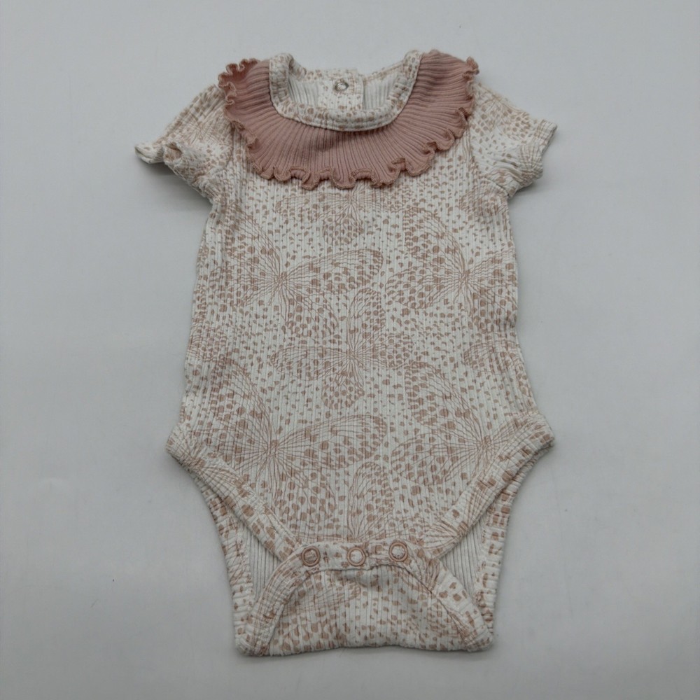 RZ By Rachel Zoe One Piece Toddler Girls 0-3M Pink & White Butterfly Snap.37871