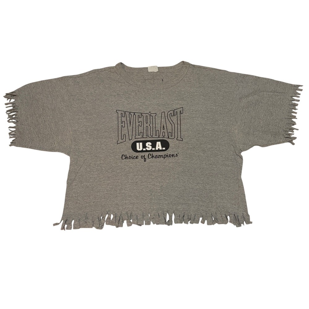 VTG Cropped Fringe XL T-Shirt USA Made Bodybuilding Boxing 80-90s Boxy Aerobics