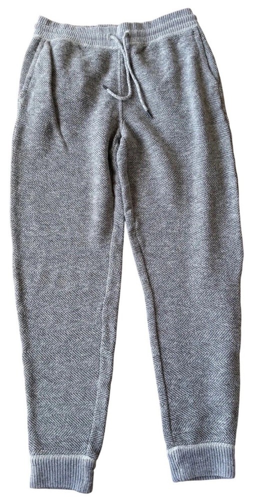 Faherty Brand Mens Herringbone Knit Joggers Gray White Drawstring Sweatpants M
