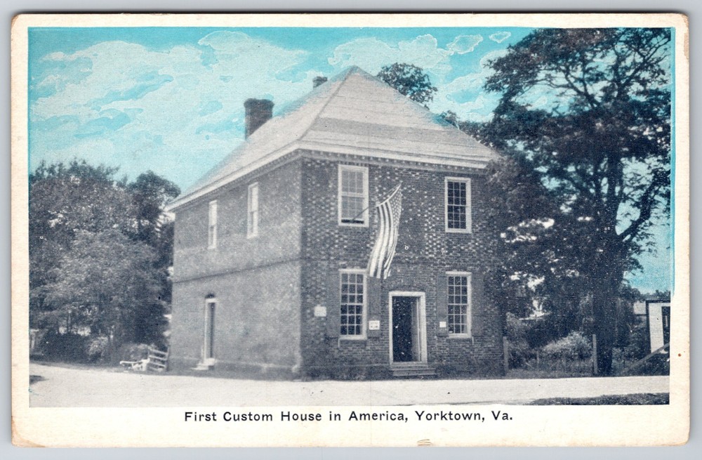 Virginia Yorktown First Colonial Custom House American Flag Revolution Postcard