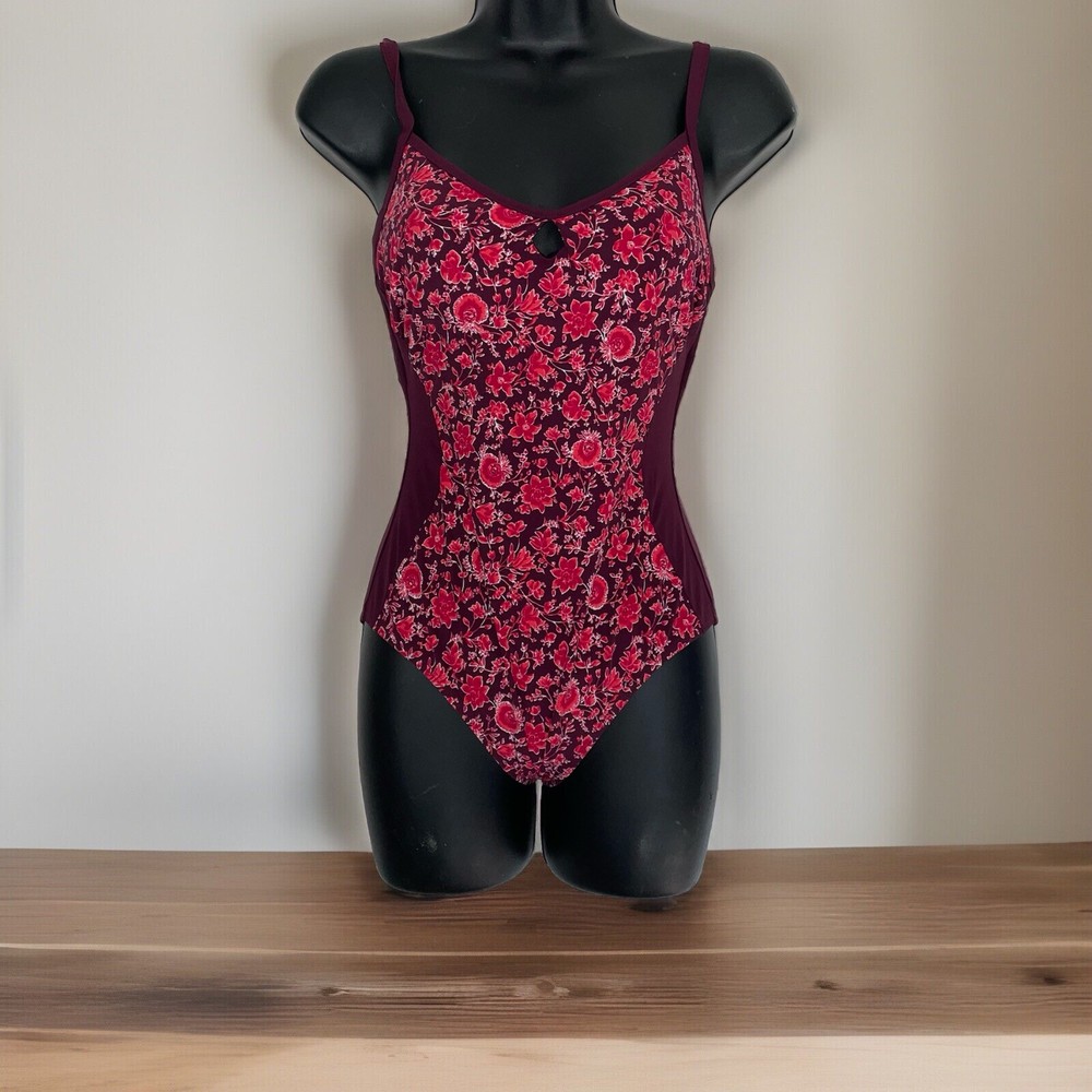 LL Bean Swimsuit Womens 4 One Piece Seashore Sweetheart Tanksuit Plum Swim V12
