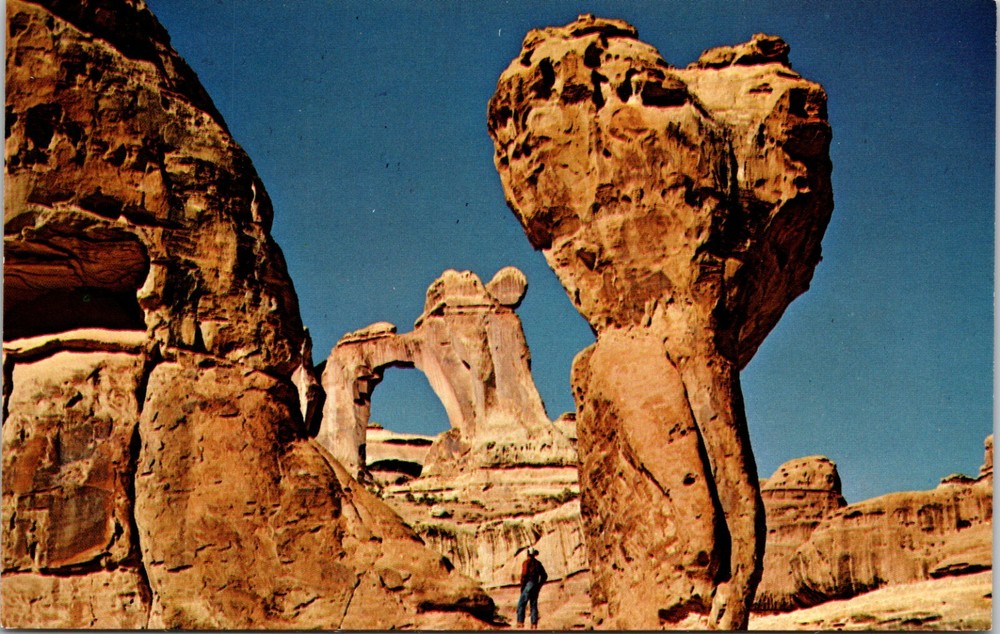 Molar Rock and Angel Arch Canyonlands National Park Utah Vintage Postcard