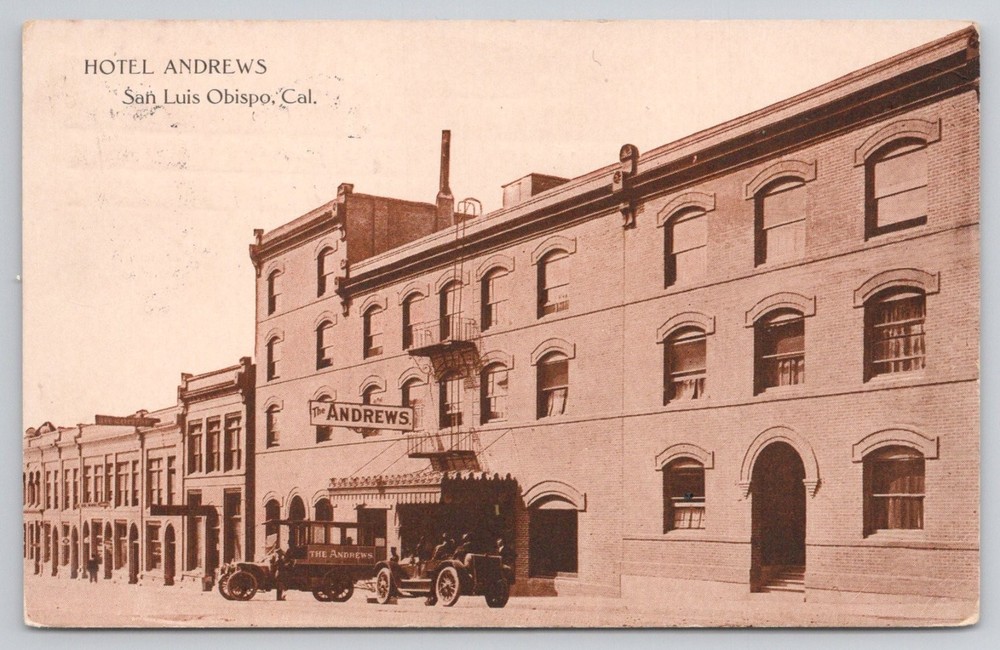 Vintage Hotel Andrews San Luis Obispo CA RPPC Postcard 1920s Cars Sepia