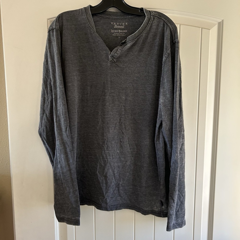 Lucky Brand Mens Venice Burnout Shirt Long Sleeve Henley Soft Stretch Size Large