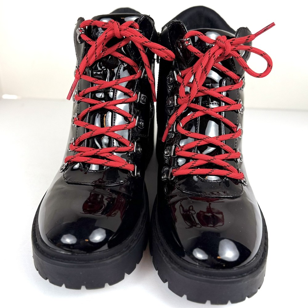 Women’s Teen Spirit Skechers Patent Pleather Red Lace up Boots Size 10! Y2K Vibe
