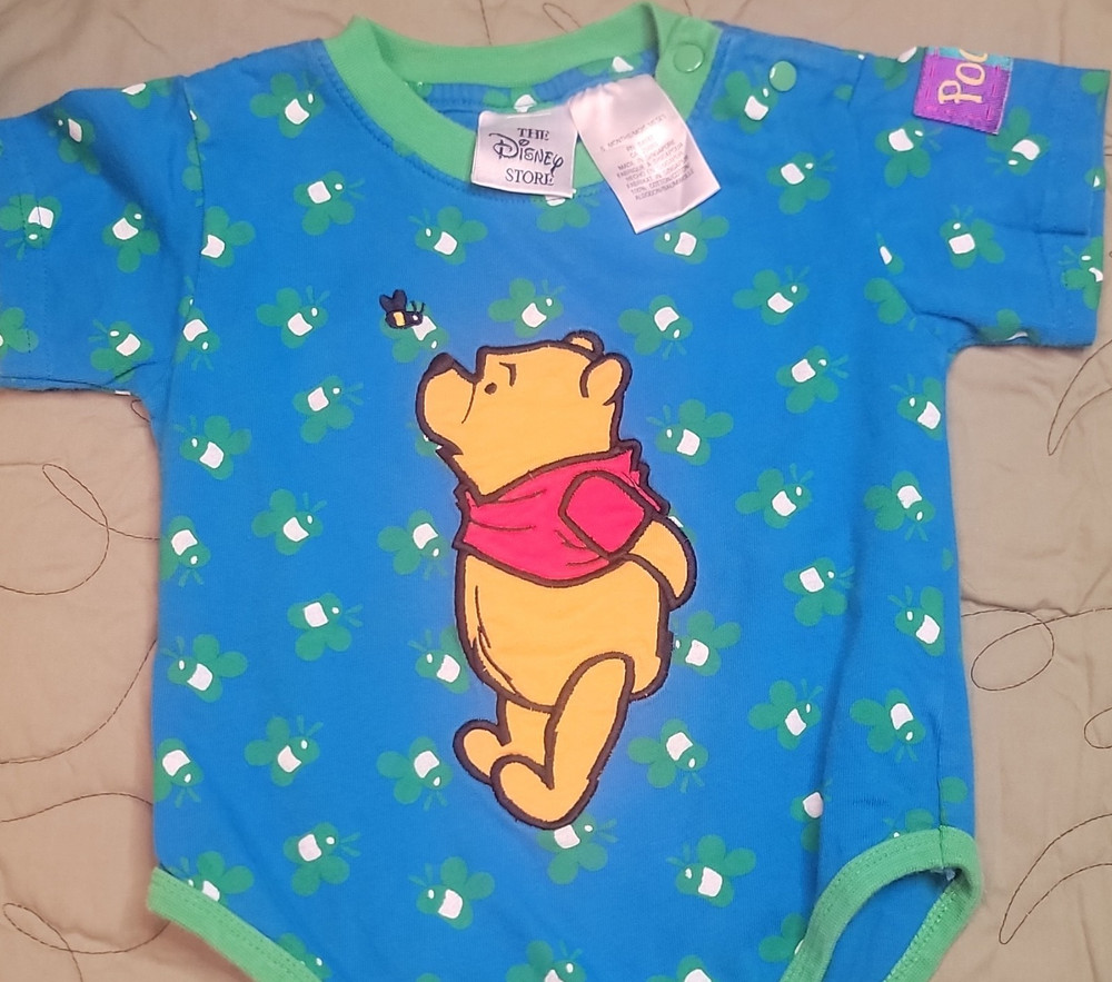 Disney Store Winnie the Pooh Blue Green One-Piece Short Sleeve Embroidered
