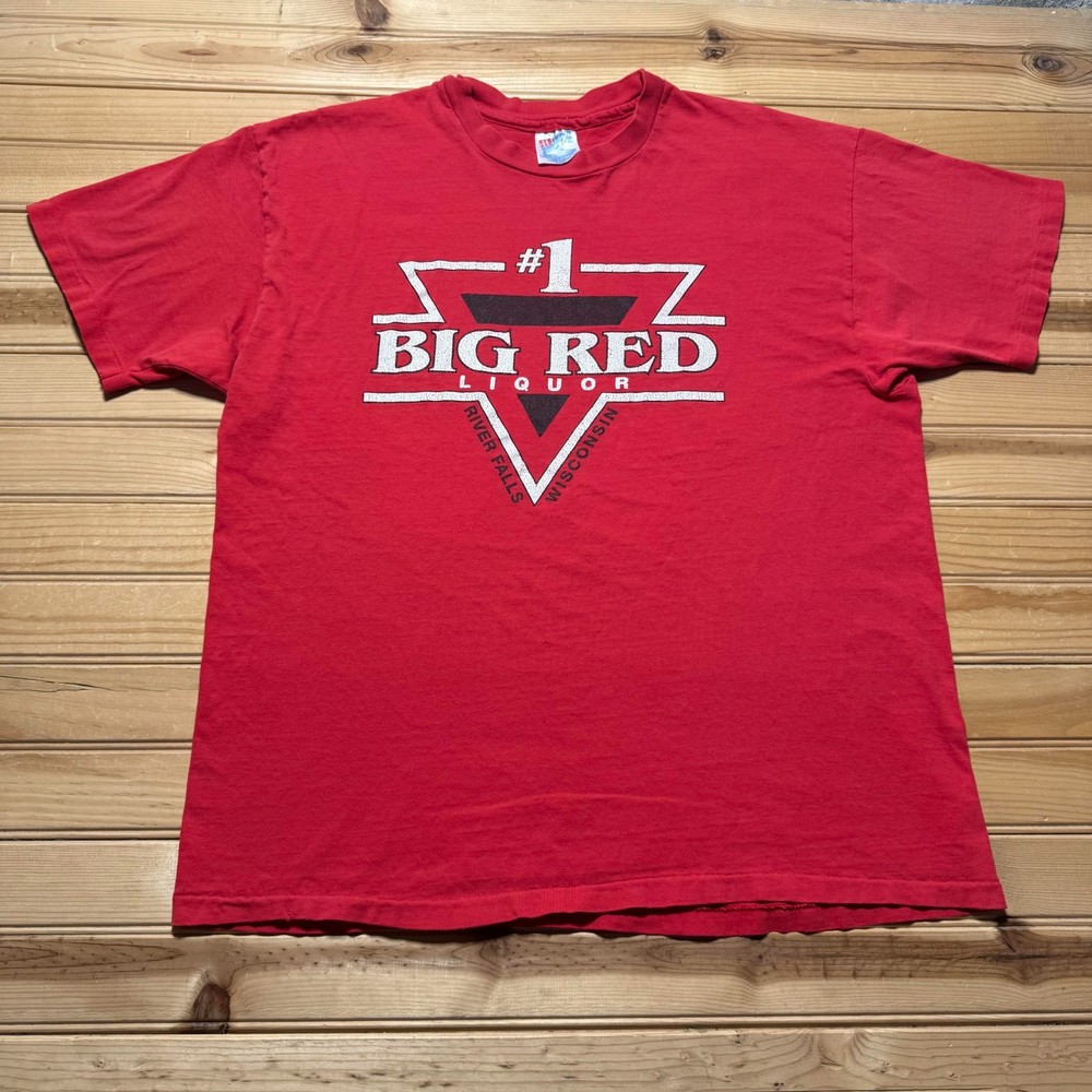 Vintage 90s Hanes Big Red Liquor River Falls Wisconsin Graphic T-Shirt USA - XL