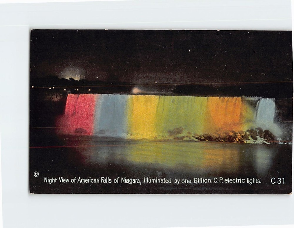 Postcard Night View of American Falls of Niagara New York USA