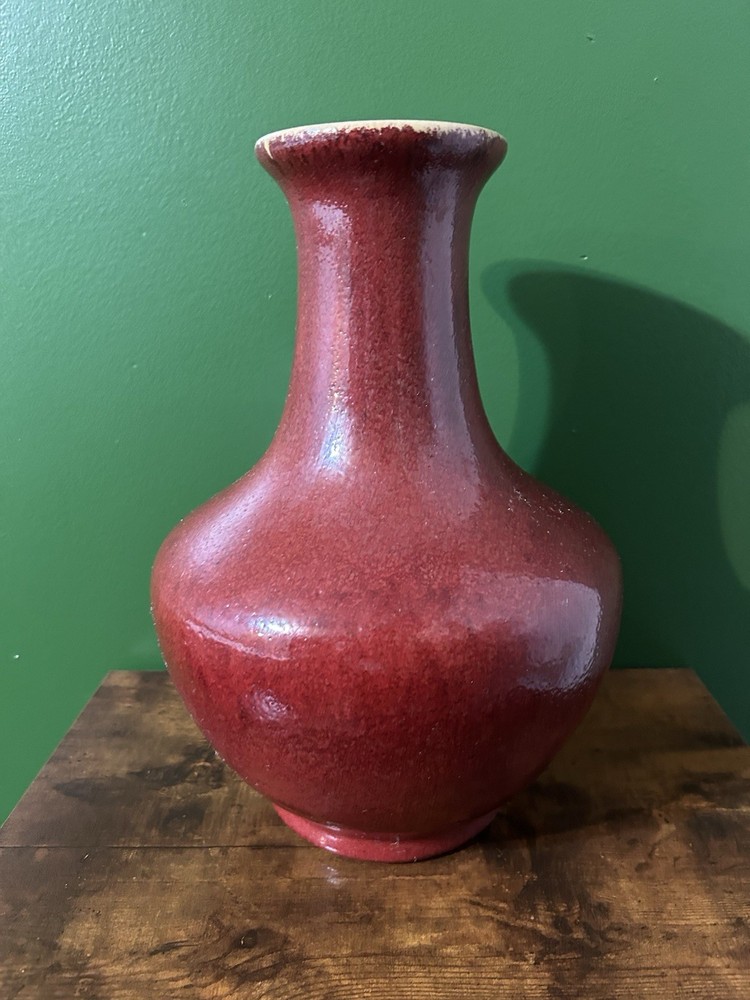 Red Glazed Studio Pottery Vase Bulbous Flared Rim MCM Ceramic Art Vase