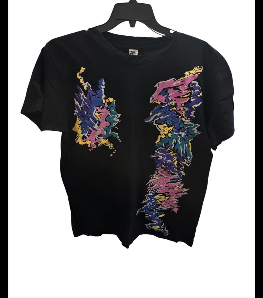 Vintage 90s Abstract Graphic T Shirt USA Made Neon Paint Memphis Single Stitch-image