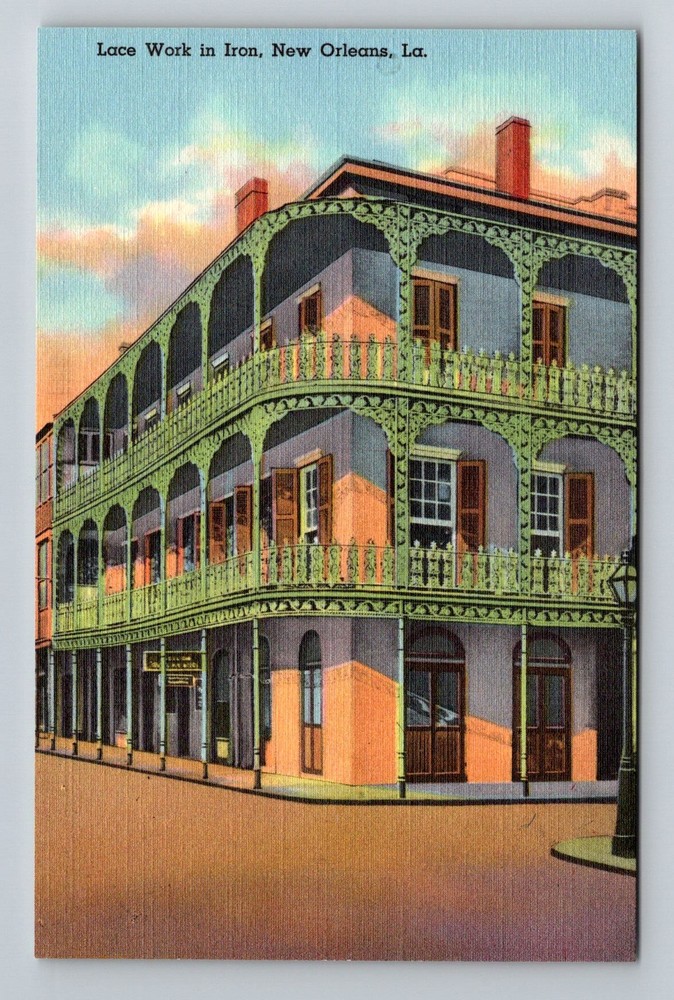 New Orleans, LA-Louisiana, Lacework Iron Balcony Royal St Vintage Postcard