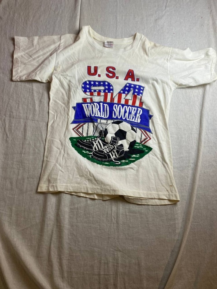 Vintage 1994 FIFA World Cup Soccer USA Shirt Mens Large White Graphic Print