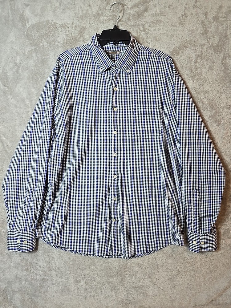 Peter Millar Shirt Size Large Mens Bright Blues Plaid Checkered Pattern