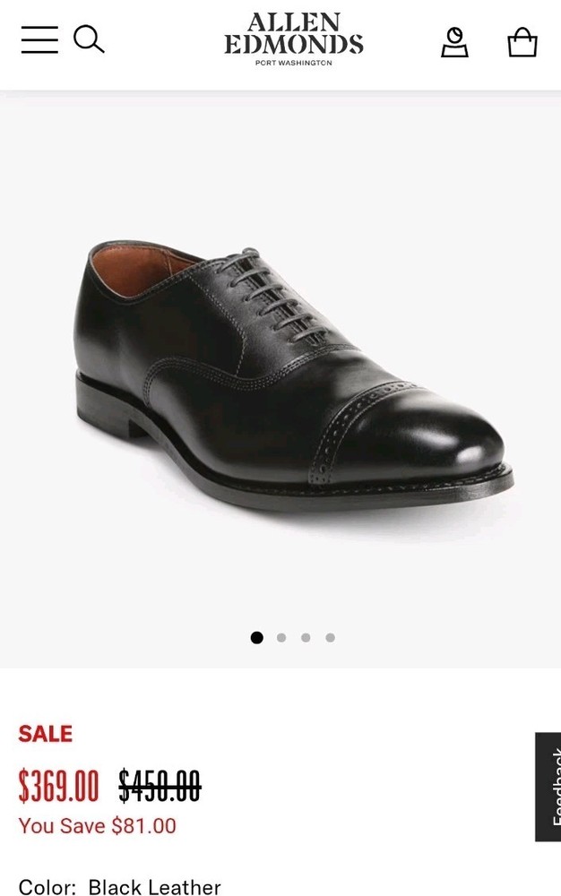 Allen Edmonds Park Avenue Men’s 10 Black Cap Toe Oxford Dress Shoes 5615 USA