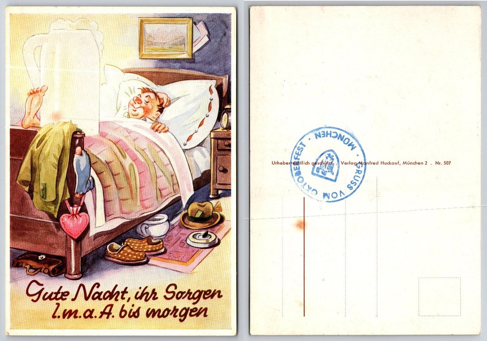 Oktoberfest Funny Postcard Man Sleeping Beer Dream Gruss Vom Oktoberfest Munich