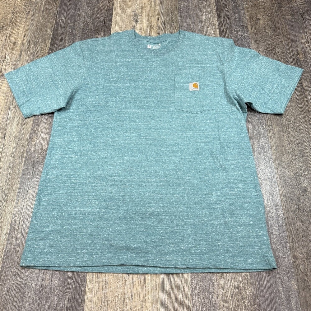 Carhartt Pocket T-Shirt Mens Large Heather Green Loose Fit Work Tee Heavyweight