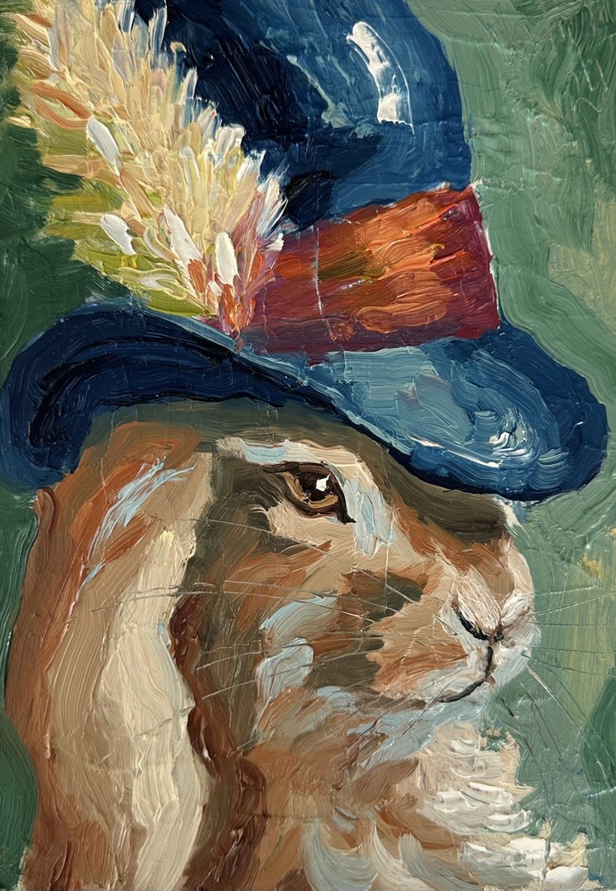 Original Rabbit Portrait Oil Painting  Animal Art Canvas Modern