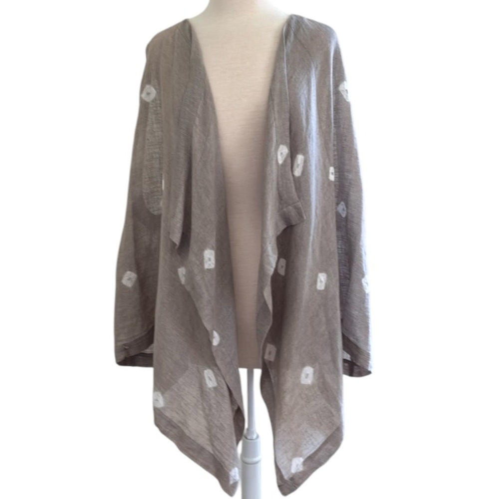 Eskandar Linen Long Line Open Front Lagenlook Vest Cardigan Duster Size 1
