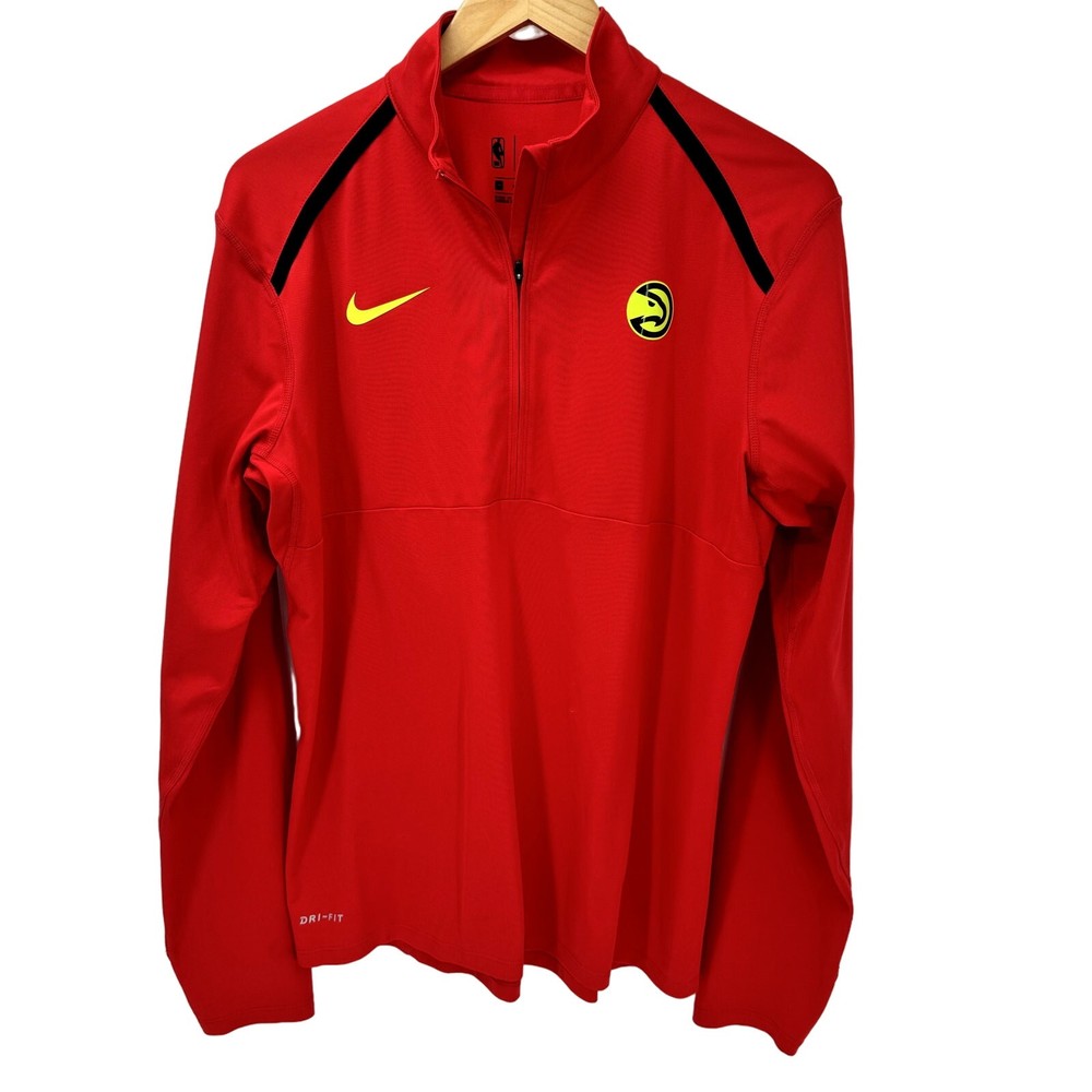 Atlanta Hawks Jacket Mens Medium Red 1/2 Zip Pullover Dri Fit Mock Neck NBA Nike