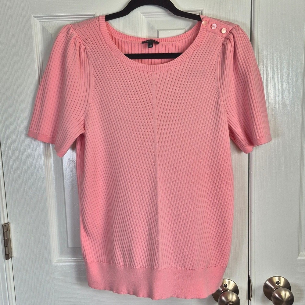 Talbots light pink short sleeve knit sweater top women's large