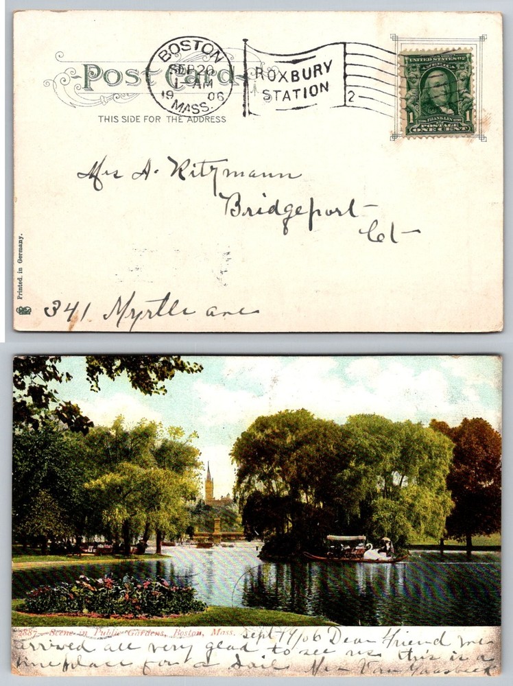 1906 Boston Public Garden Swan Boats Massachusetts Postcard Vintage
