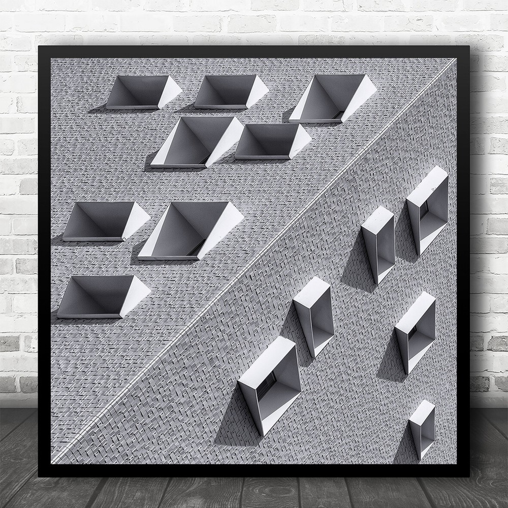 Corner Windows Detail White Minimal Building Square Wall Art Print