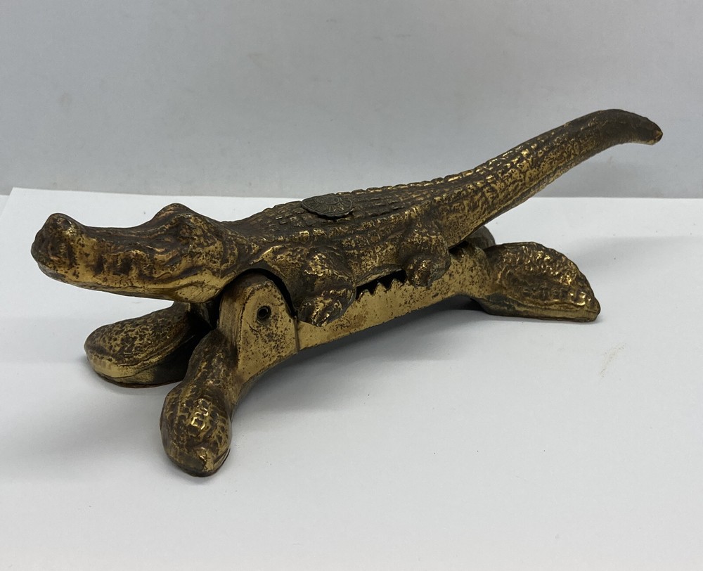 Vintage Solid Brass Alligator Crocodile Nut Cracker Metal 9” Long Daytona Beach
