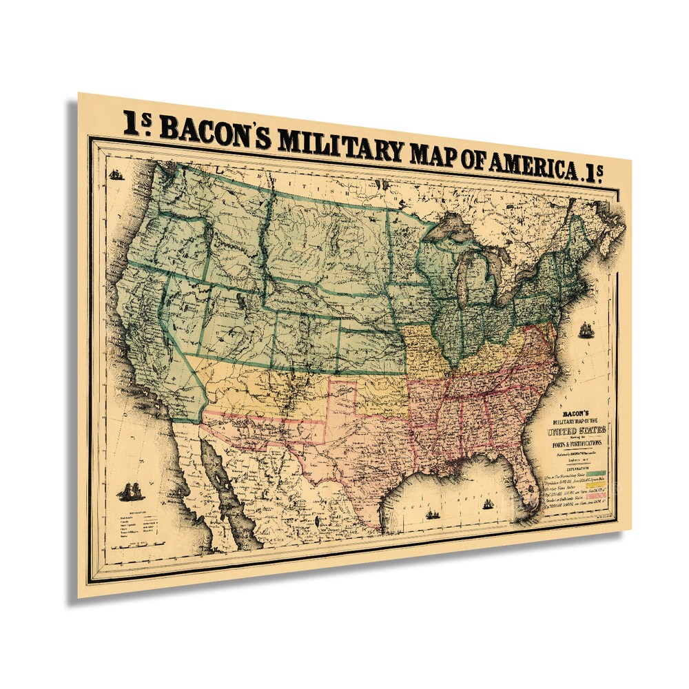 1862 Military Map of the United States - Vintage US Military Map Wall Art Poster