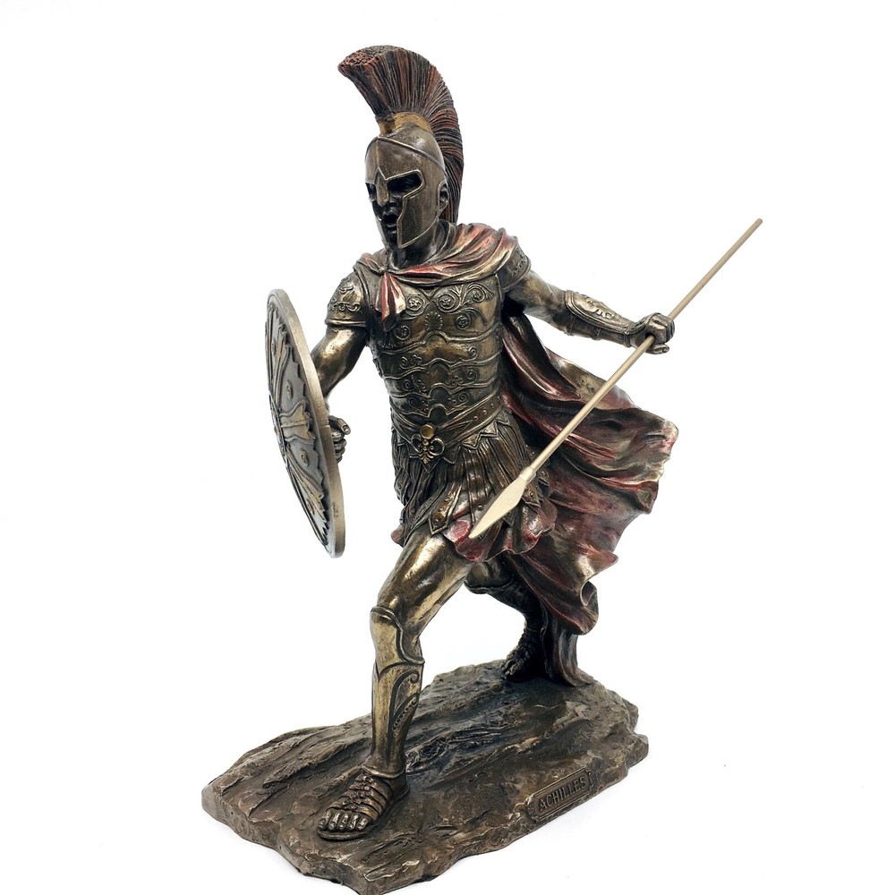 Ancient Greek Warrior Achilles With Spear & Shield Statue-image