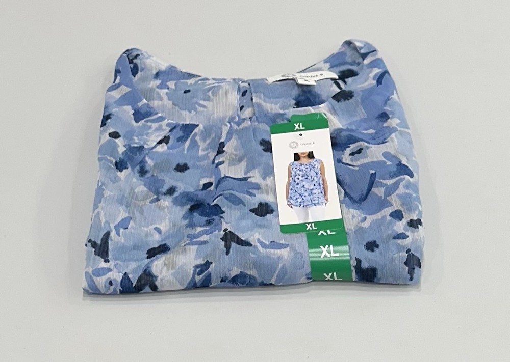 Cristina B Women's Crew Neck Sleeveless Top, Chambray/Blue, Size XL