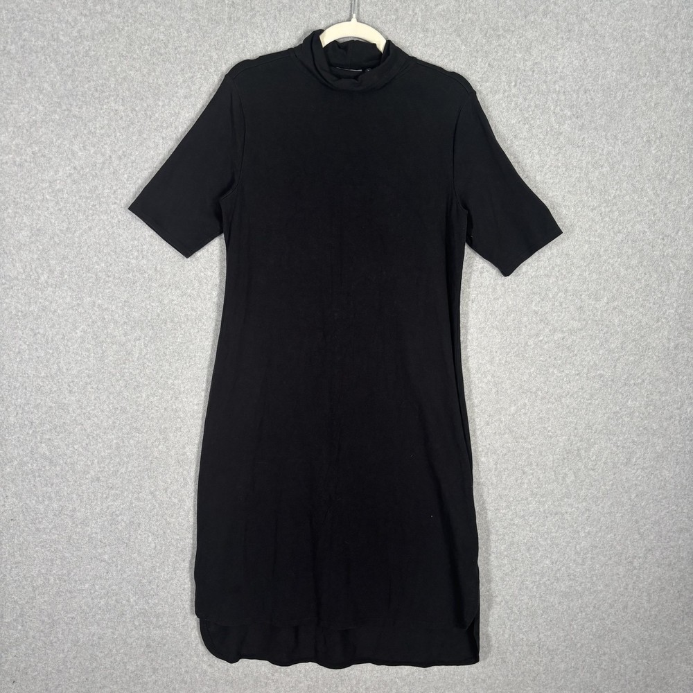 H by Halston Dress Small Midi Turtleneck Jersey Stretch Modest Minimal Career