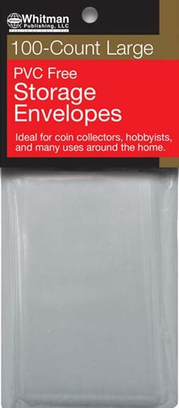 100 Whitman PVC Acid Free Storage Large Envelopes 2 X 3.25 Clear Coins Display-image