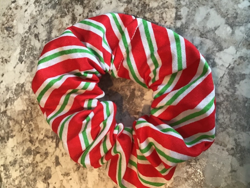 Red Green White Stripes  SCRUNCHIE Christmas HAIR ELASTIC stocking stuffer new