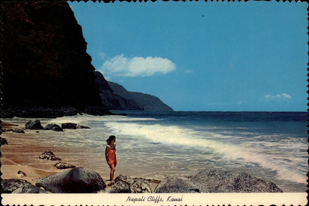 Hawaii Kauai Napali Cliffs Northern coast beach scene ~ unused postcard sku223
