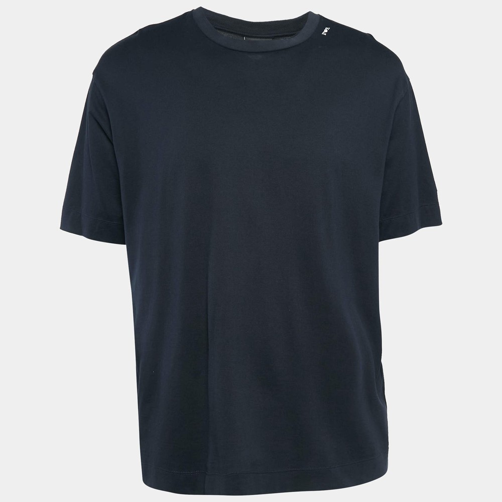 Emporio Armani Navy Blue Logo Embroidered Cotton Crew Neck TShirt XXL