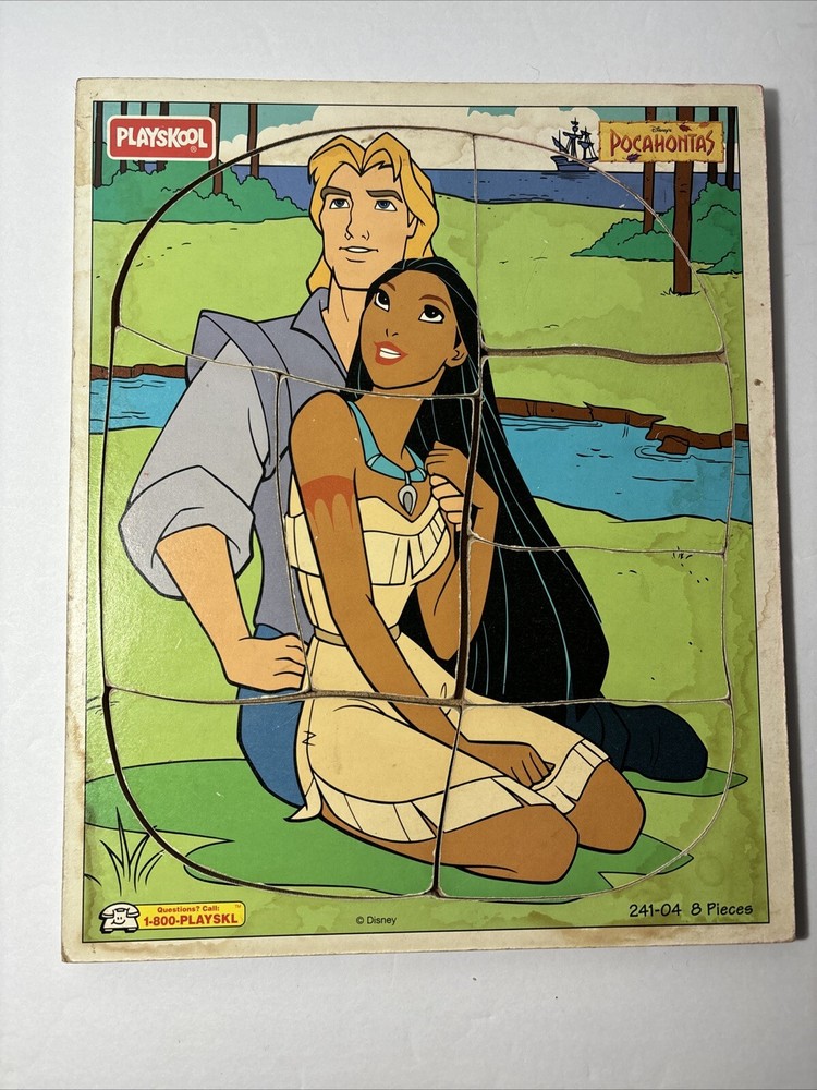 Vintage Pocahontas And John Smith Wooden Puzzle Toy Playskool Disney 241-04