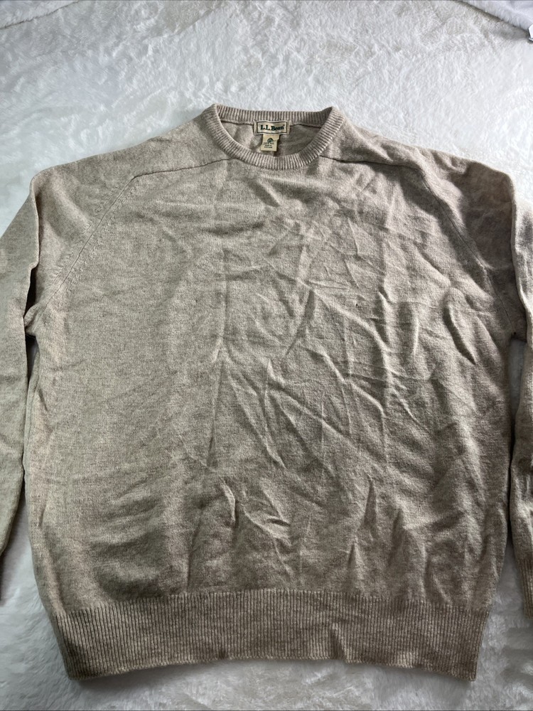 Vintage L.L. Bean Men's Cream 100% New Lambs Wool Crew Sweater Size XL