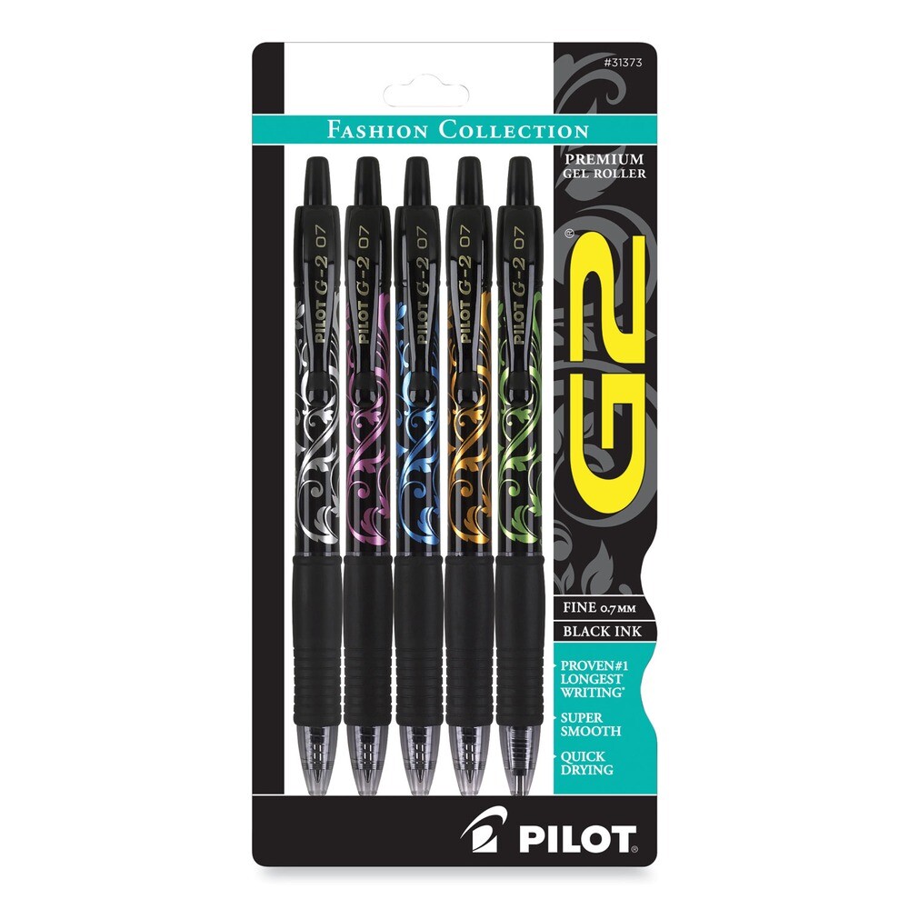 Pilot 31373 0.7 mm Fine G2 Fashion Premium Gel Pen - Black Ink (5/Set) New