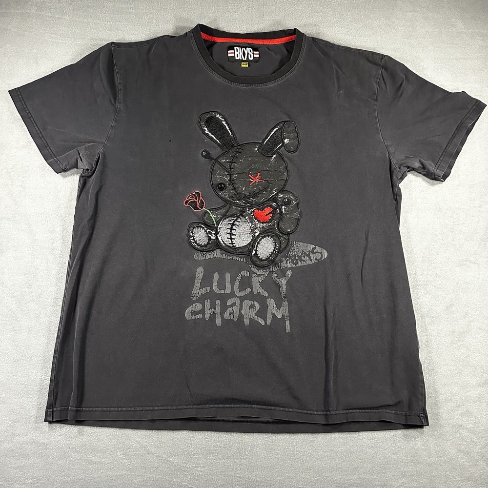 BKYS Lucky Charm T-Shirt Mens Large Black Short Sleeve Embroidered Bunny 3XL