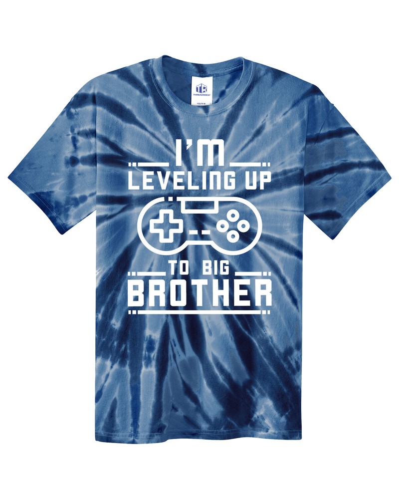 Leveling Up To Big Brother Youth Tie Dye T-Shirt Video Game Lover Gift